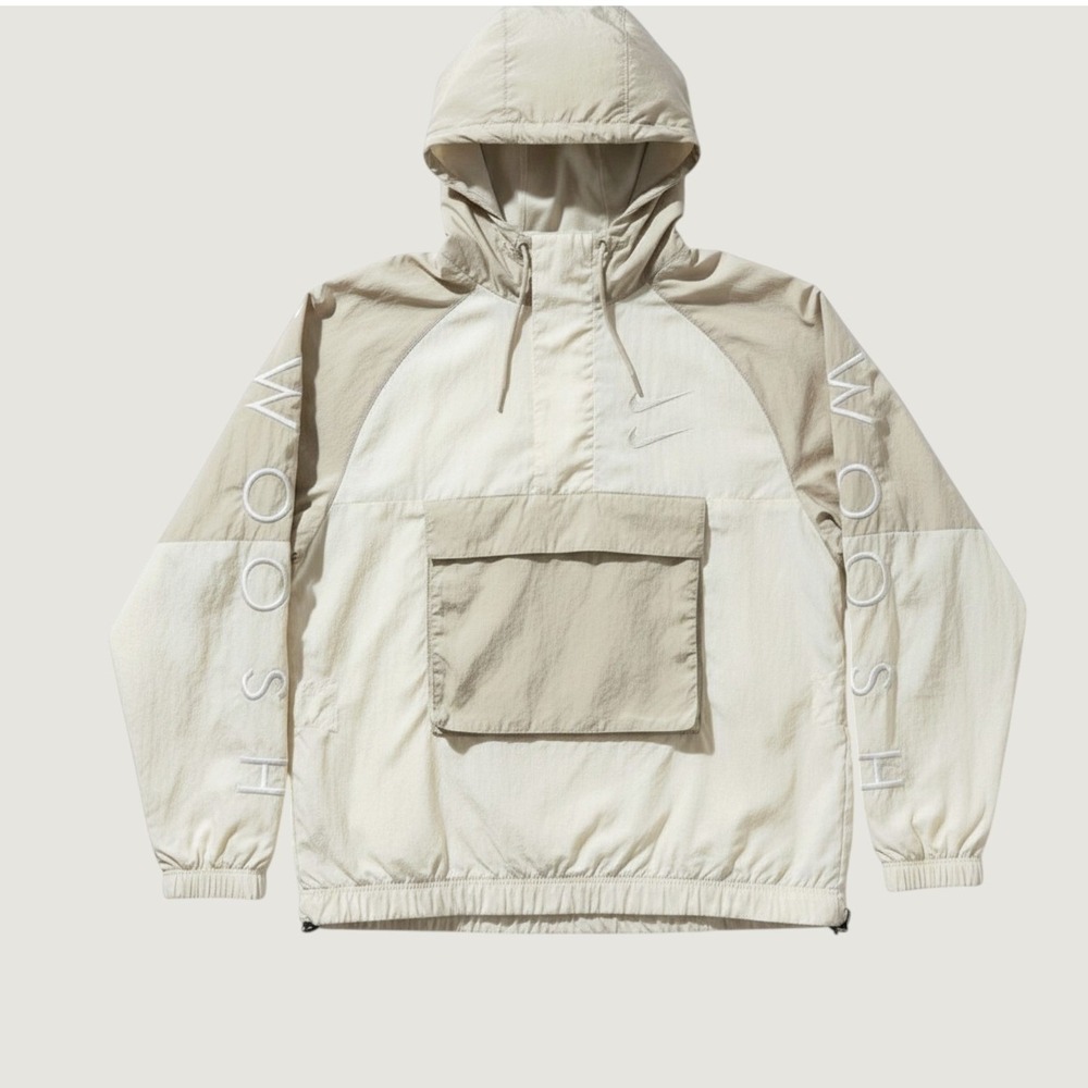 Nike Jacket Mens Large White Colorblock Swoosh Windbreaker Pullover Hooded Lined
